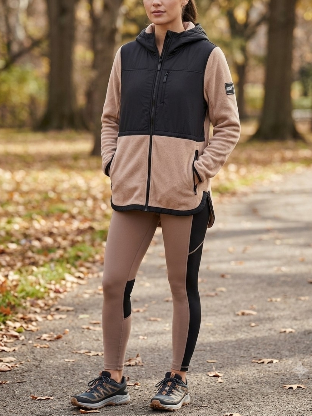 DNKY Sports Women's Medium Fleece Jacket Tan